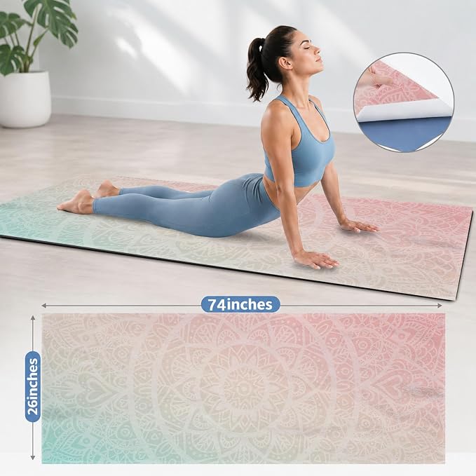 Yoga Mat Towel, Hot Yoga Non Slip with 4 Corner Pockets, 74 x 26 in | Soft Absorbent Microfiber With Four Corner Pockets, Fits Over Yoga Mats For Hot Yoga, Pilates, Gym, And Travel
