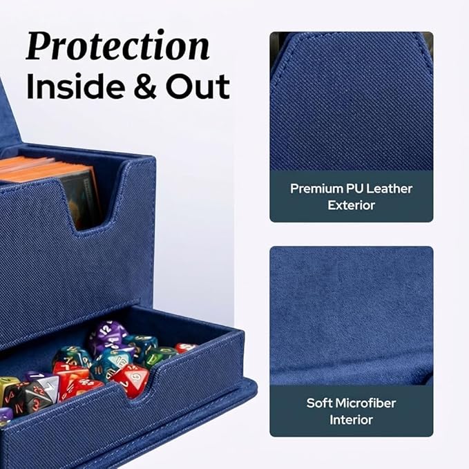 Card Deck Box Fits 200+ Double Sleeved，Commander Deck Box for Magic the Gathering with Dice Tray & Toploader Display,2 Dividers