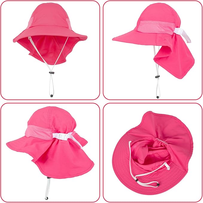 Toddler Baby Sun Hat Kids Summer Beach Essentials Adjustable Beach Hats with Bucket Wide Brim for Boys Girls Age 0-14 Years