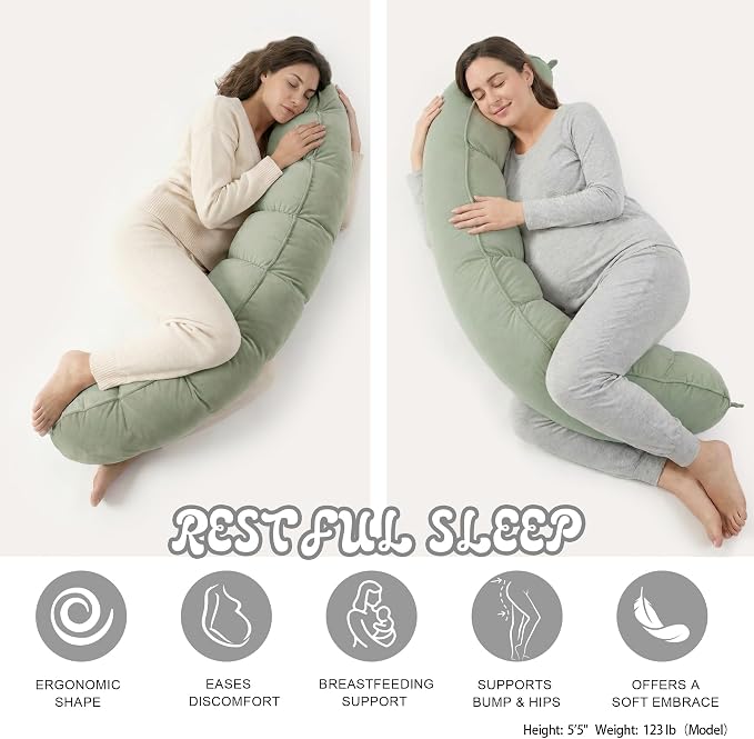 Peallow(Pat. Pend) – Long Round Body Pillow for Adults, Bolster Pillow for Sleeping, Soft and Supportive Pillow for Sleeping & Lumbar Support (Celadon Green,59")
