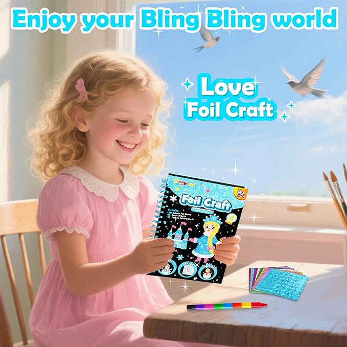 FUNNYB&G Foil Art Crafts for Kids Ages 4-8: Valentines Crafts for Kids 2026,Birthday Gift for Girls,Art and Crafts Supplies,Party Favors,Creative Toys for Girls Boys 4 5 6 7 8 9 Years Old (Winter)