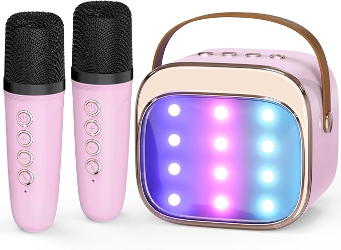 FLUESTON Mini Karaoke Machine for Kids Adults, Portable Bluetooth Speaker with 2 Wireless Microphones, Toys for Girls Ages 3, 4, 5, 6, 7, 8, 9,10,11,12+ Years Old, Birthday Valentines Gifts for Kids