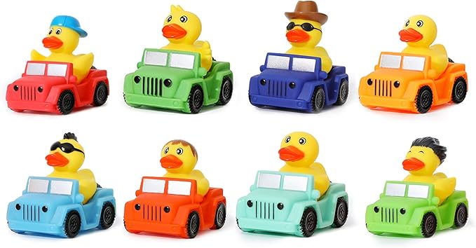 XY-WQ 8 Pack Rubber Duck for Jeeps Ducking - 3" Bulk Floater Duck for Kids - The Shape of a Vehicle - Baby Bath Toy Assortment - Party Favors, Birthdays, Bath Time, and More (8 Varieties)