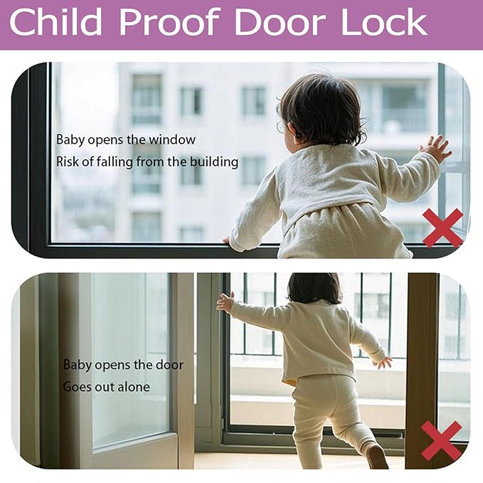 Child Proof Door Lock, Adjustable Latch, 2 Pack | 3M Adhesive Safety Locks, For Baby & Pets, No Tools Needed