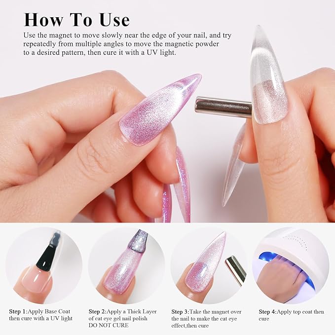 Imtiti Cat Eye Gel Nail Polish, 15ML Blue Holographic Glitter Cat Eye Gel Polish with Magnet UV LED Magnetic Gel Nail Polish Crystal Galaxy Sparkly Home DIY Manicure Nail Salon Kit