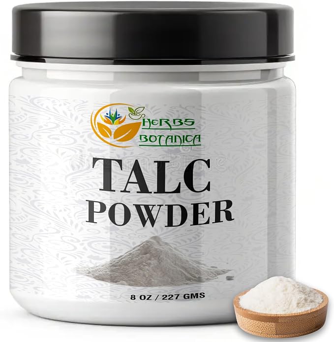 Herbs Botanica Talcum Powder for Women & Men 8 oz Fine Talc Powder, Ideal for Body Freshness, DIY Cosmetics, Personal Care, and Craft Use Smooth Texture & Unscented Formula