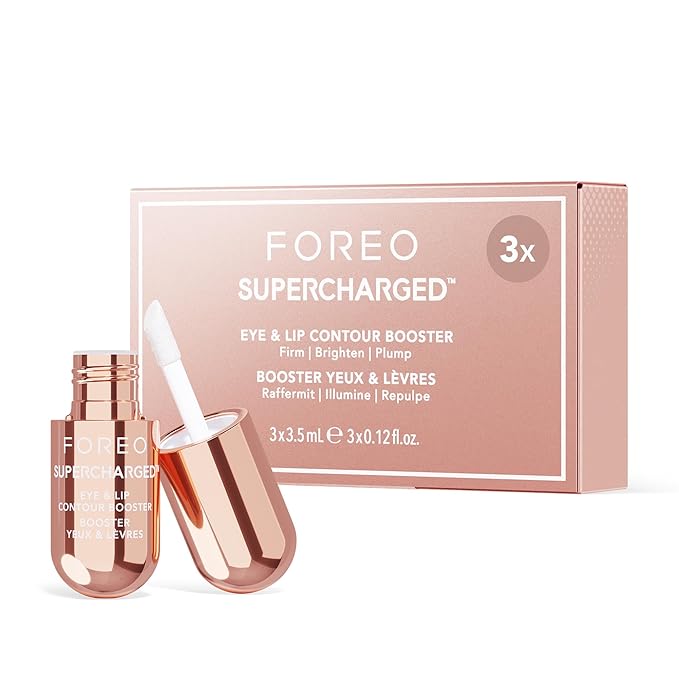 FOREO SUPERCHARGED Eye & Lip Contour Booster Serum - Conductive Gel - Niacinamide Serum - Anti Aging Serum - Lip Plumping & Puffy Eyes Treatment - Practical Travel Size - 3 x 0.12 fl.oz. Capsules
