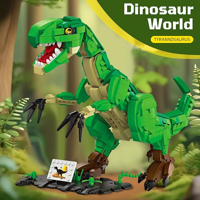 Dinosaur Building Blocks Toys for Kids Ages 6-14 | STEM Building Block Set, Christmas Birthday Gift for Boys Ages 6-8 7-9 8-14 (Green)