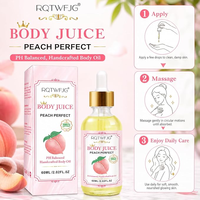 Peach Body Oil, 2.02 Fl Oz, Lightweight Body Moisturizer Oil with Dropper, Peach Scented Skin Care Oil for Dry-Feeling Skin, Massage and Daily Body Care (2.02 Fl Oz (Pack of 3))