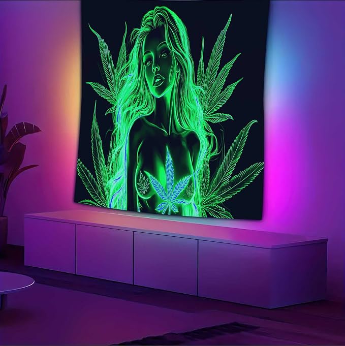 Bcsewcg Blacklight Tapestry Wall Hanging - Glow in the Dark Art for Adults' Bedroom or Dorm Decor