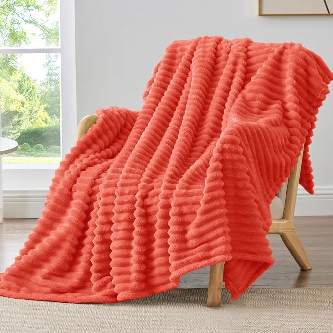 BEDELITE Ribbed Twin Blanket for Couch & Bed, Coral Red, 60"x80" | Ultra-Soft Plush Fleece, Cozy, Warm Yet Lightweight, Ribbed Texture, Home Decor, Machine Washable, Giftable, All-Season Use