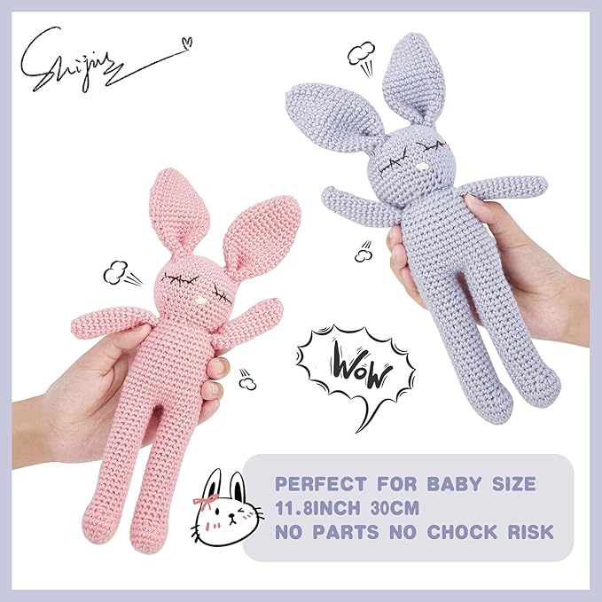 Moni's Choice Stuffed Plush Baby Crochet Bunny Rabbit Easter Gifts Handmade Stuffed Animal Hand-Knit Doll Granddaughter Grandson Lovey Sleep Toy Newborn(Grey)