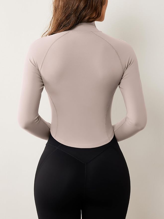 AVGO Women's Workout Jacket Lightweight Zip Up Cropped Yoga Jackets Slim Fit Athletic Tops with Thumb Holes