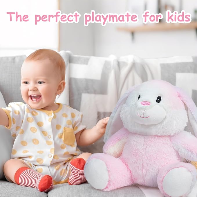 HollyHOME Bunny Stuffed Animal, Easter Bunny Plush Toys, Soft and Cuddly Stuffed Rabbit Easter Gift for Kids Baby Girls 10inch Rainbow