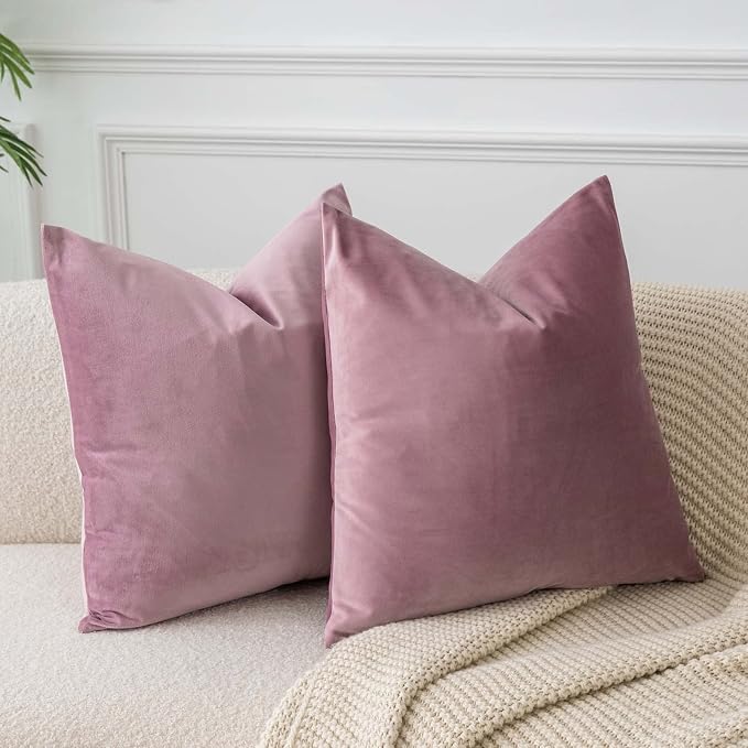 20x20 Decorative Velvet Throw Pillow Covers Set of 2 for Couch,Pink Purple | Soft Cushion Cases with Invisible Zipper for Modern Sofa Bed Living Room Bedroom Home Decor