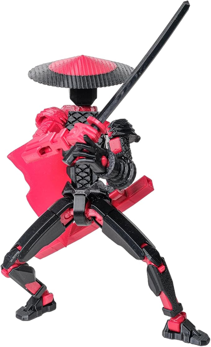 (Assembly Completed Dummy 20 Action Figure, 8.1 inches, Strong Magnetic Accessories, 10 in 1, 3D Printed Robot Multi-Jointed Movable，Oni Warrior Series， Black&Red