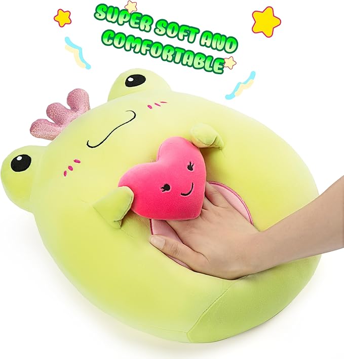 Original 14-inch Large Frog Plush Pillow Stuffed Animal Toy,Big Size Cute Soft Toys Fat Kawaii Plushie,Gift for Kids Girls Boys Girlfriend Children