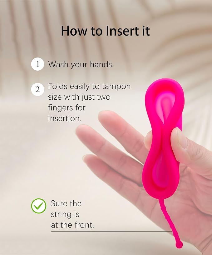 Reusable Menstrual Disc, Ultra-Soft Medical-Grade Silicone Period Disc for Women Wear 12 Hours 2 Size for Light & Heavy Flow Removal String (Red+Pink, L+S)