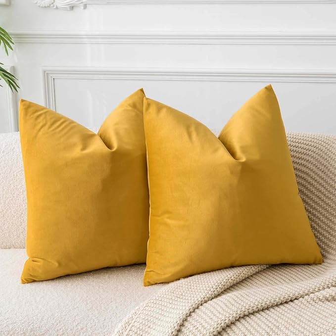 18x18 Throw Pillow Covers Decorative Velvet Cushion Covers Set of 2,Gold | Soft Pillow Cases with Invisible Zipper for Modern Couch Sofa Bed Living Room Bedroom Home Decor