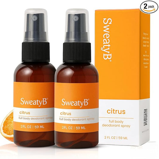 SweatyB® deodorant spray - Odor Protection with whole body deodorant for women & men - Travel Size, Skin-Safe, Vegan & Made in USA - Citrus body spray - 2 Oz - Pack of 2