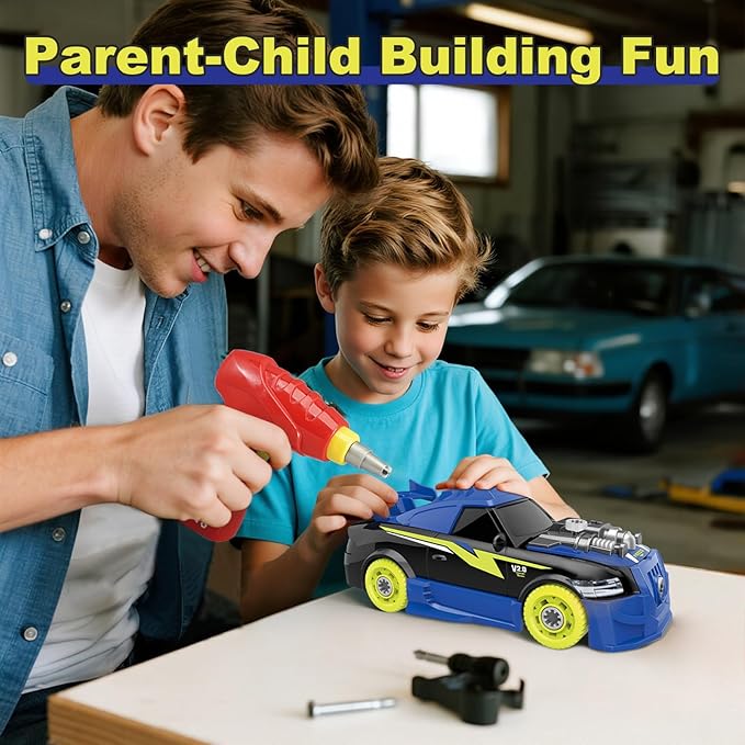 Pup Go Take Apart Toy Racing Car for Kids Age 3+ Year Old, 2 in 1 Build Your Own Car with Realistic Sounds & Lights, Construction Vehicle Toys with Electric Drill, Ideal Gitfs for Boys(4 Spare Screws)