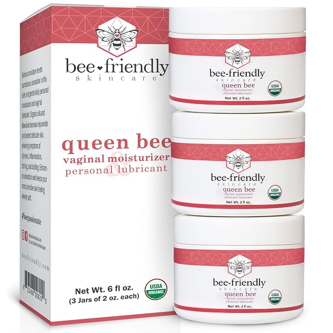 BeeFriendly® Organic Vaginal Moisturizer, USDA Certified, 6 oz (3 Jar Box) | Natural Vulva Cream, For Dryness, Itching, Irritation, Redness & Chafing, Due to Menopause & Thinning