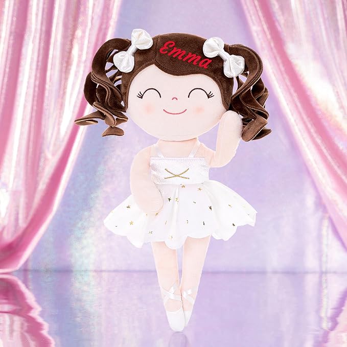 Gloveleya Personalized Ballerina Doll – Custom Name Baby Girl Gift, Soft Plush Rag Doll with White Ballet Dress, 13 Inches – Birthday, Baby Shower & Holiday Keepsake