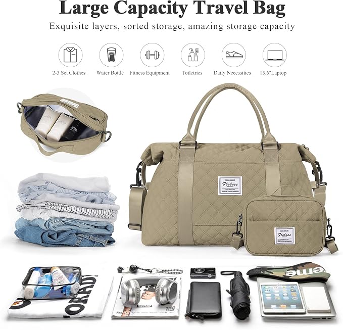 Travel Duffel Bag, Carry On Overnight Weekender Bags for Women | Travel Bag with Wet Pocket & Trolley Sleeve, For Spirit Airlines 18x14x8 Personal Item Bag