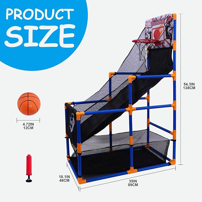 Nattork Arcade Basketball Game Set with 4 Balls and Hoop, Kids Basketball Hoop Indoor Outdoor Sports Toy Gifts for Kids Boys Girls 3-8 Years Old, Air Pump Included, Ideal for Gifts