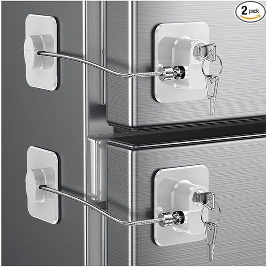 2 Pack Refrigerator Locks with 4 Keys, Child Safety Lock for Fridge Door Locks, Cabinets, Freezer, Desk Drawers, Wardrobes, Closets, Windows-No Tools Need or Drill (Patent)