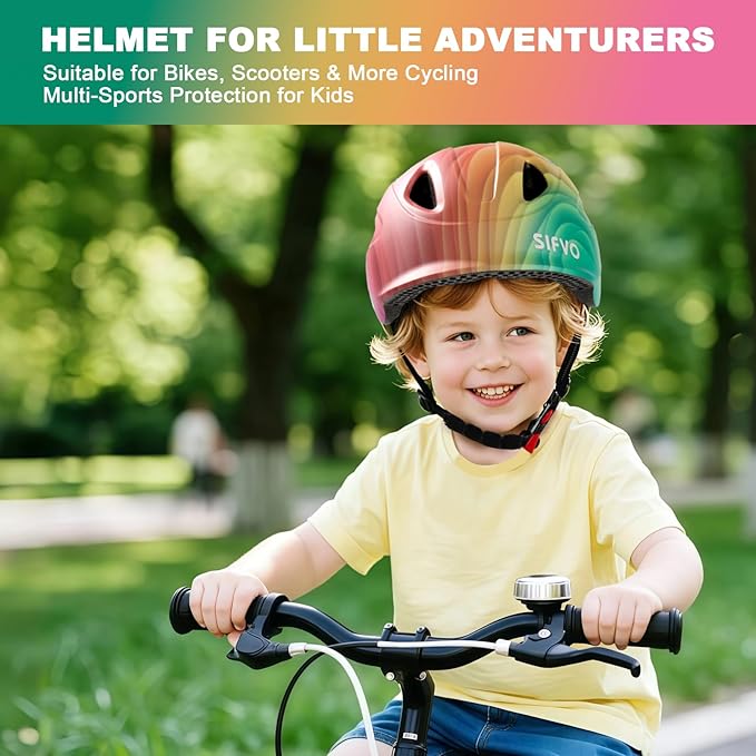 Kids Bike Helmet with LED Light, SIFVO Youth Toddler Boys Girls Helmets,2 Size Adjustable for Ages 3-5-10,Multi-Sport for Bicycle, Scooter, Skateboard,46-55cm