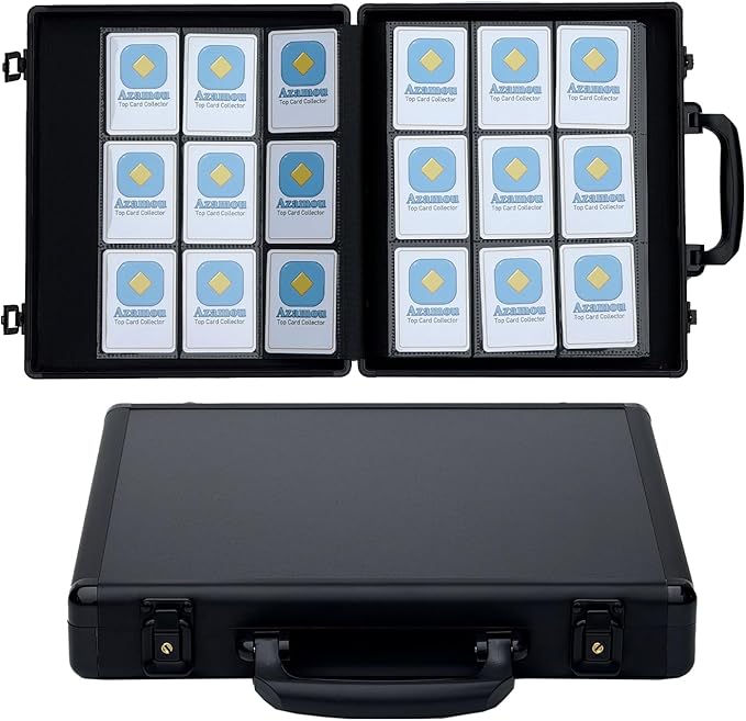 Azamou Premium 9-Pocket Hard Case Card Binder, 450 Cards Capacity for TCG MTG YGO Sports Cards, Sleeve-Free & Not Compatible with Top Loaders/Sleeves (Black – Only for Loose Cards)