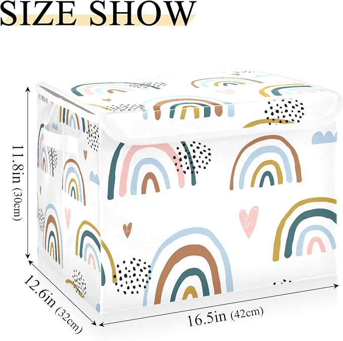 Cartoon Rainbow Storage Bins with Lids and Carrying Handle,Foldable Storage Boxes Organizer Containers Baskets Cube with Cover for Home Bedroom Closet Office
