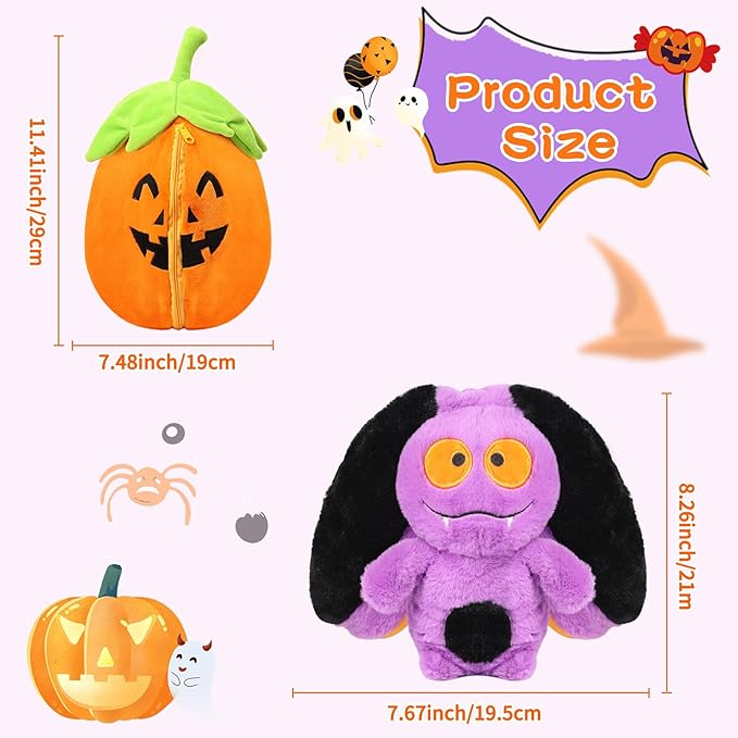 Transform Pumpkin Toy, Halloween Plush, Zipper Up Transform Plush,Hallow Stuffed Animal (Pumpkin Bat)