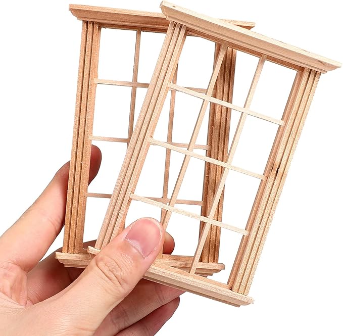 DOITOOL 8PCS Dollhouse Windows 1: 12 Scale Miniature Dollhouse Furniture Window Frame Model Dollhouse Furniture DIY Dollhouse Bedroom Accessories, 2.5 x 4.3inch