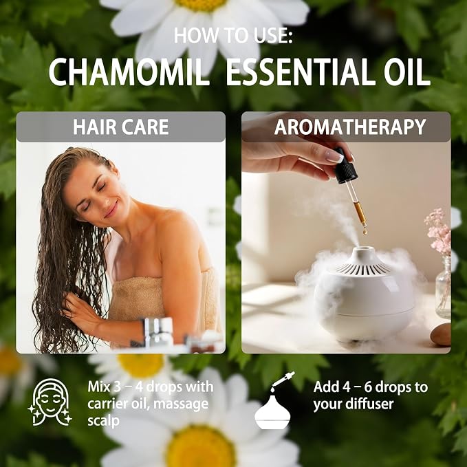 Chamomoile Essential Oil - Chamomoile Oil for Diffuser, 4 Fl Oz(120ml) | Candle Making, Soap Making, aroma, Strong Scent, Pure, Natural, Home Fragrance, Massage