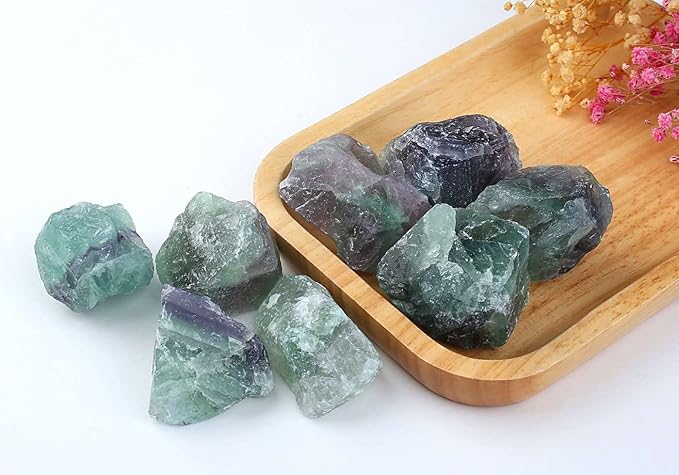 LAIDANLA Fluorite 2" Natural Rough Stones Crystal Large Raw Crystals Bulk Healing Gemstones for Reiki Healing Tumbling Fountain Rocks Wire Wrapping Decoration Cabbing Lapidary 4PCS 0.55lb