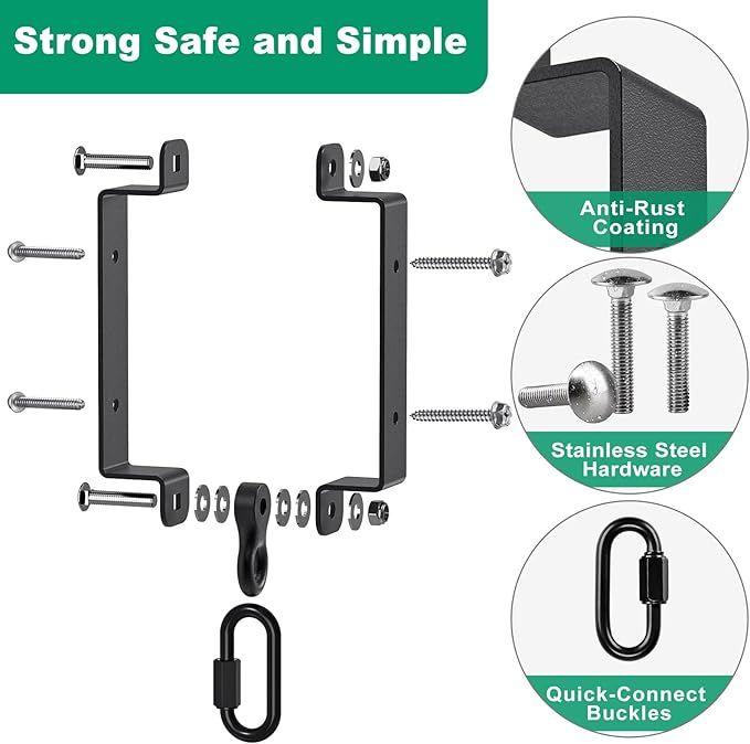 SELEWARE Heavy Duty Swing Hangers, 800lb Capacity Swing Set Accessories for 4x6 Wood Beam, Rust-Proof Metal Porch Swing Hanger for Playground, Porch Swing, Hammock & Punching Bag (Black, 2 Pcs)