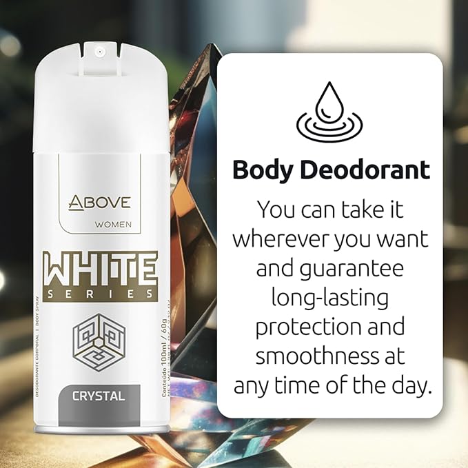 ABOVE White Series Body Spray, Crystal, 4 pcs - Deodorant Spray - Masks Perspiration Odors - Long-Lasting Dry Spray - Paraben-Free - Cruelty-Free 2.12 oz each