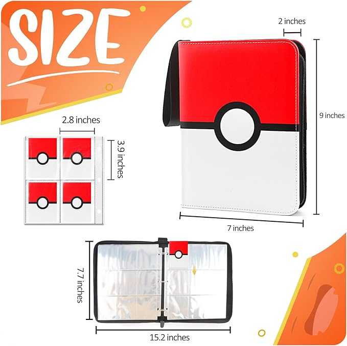 900 - Pockets Trading Card Binder with Removable 50 Sleeves, Card Collector Album with Zipper, Portable Card Holder Book Fits Sports Card, Game Card - Red