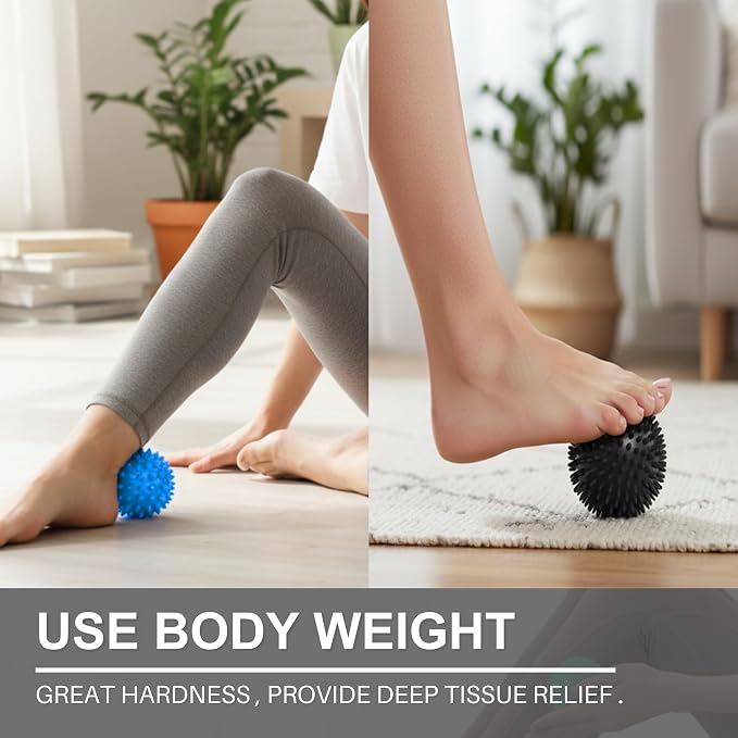 LEZER Spiky Massage Ball, Trigger Massage Point, Plantar Fasciitis, Deep Tissue Myofascial Release Tool, Foot Massager, Muscle Knot Relief, Physical Therapy, Set of 3