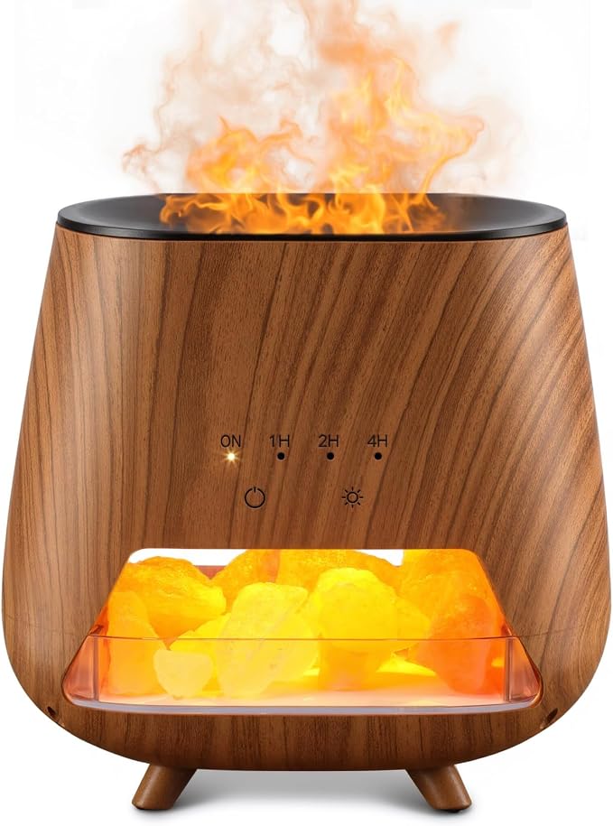Essential Oil Diffuser for Home: 200ml Aromatherapy Diffuser with Himalayan Pink Salt Rock, Cool Mist Humidifier with Auto Off Function and 9 Colors LED Night Light for Bedroom