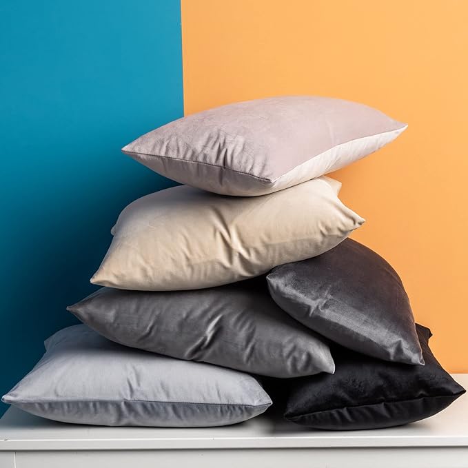 Throw Pillow Covers Set of 2 for Couch Bed Velvet Cushion Cover 14x14,Gray | Decorative Pillow Covers with Invisible Zipper for Sofa Living Room Bedroom Home Decor Modern