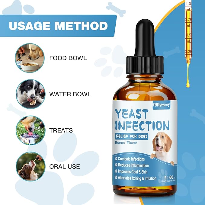Yeast Infection Treatment for Dogs - Dogs Ear Infection Treatment, Natural Anti Yeast Supplement with Drops, Soothing Itch Skin Allergy Relief, Reduces Inflammation, 2 Oz