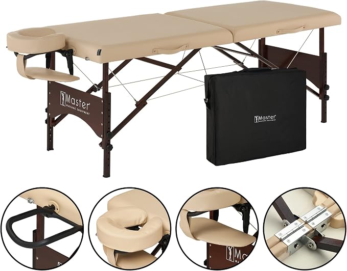 Master Massage 28" Argo Portable Massage Table with Extra Music Master Crescent Round High Fidelity Sound Face Cradle Cushion - Cream