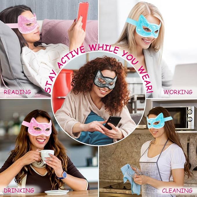 Cooling & Heating Eye Mask - Hot/Cold Use for Puffy Eyes, Headaches, Migraines, Sinus & Dark Circles (2 Packs Black)
