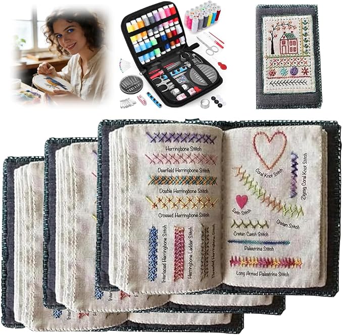 OYSMY Embroidery Stitch Book Kit,2026 New Embroidery Kit with 86 PCS Sewing Kit,Includes Illustrated Guide to 106 Universal Embroidery Stitches for Beginners and Craft Lovers(3 Set)