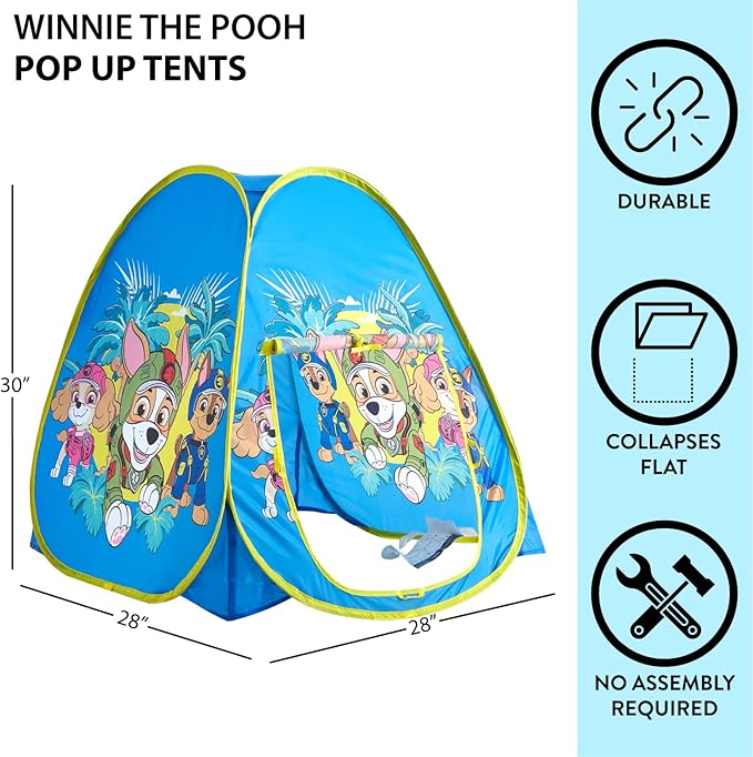 Nickelodeon Paw Patrol Collapsible Pop-Up Play Tent for Kids, Indoor Playhouse Fun for Toddlers & Children Ages 3+, 28” x 28” x 30”