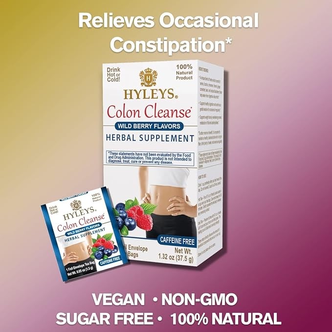 HYLEYS Colon Cleanse Tea, Acai Berry Flavor - 150 Individually Wrapped Herbal Tea Bags (6 Pack of 25) - Caffeine Free, Vegan