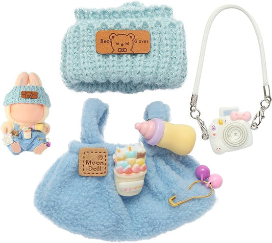 2025NEW Trendy Blue Clothes for bubudoll, Designed for bubuclothes, Multiple Stylish Outfit Sets for5.9-6.7in.Doll, Can be Used to Change Clothes for Your15&17cm Dolls(Blue Overalls 3pc Set)